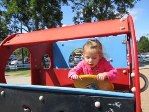 Hayden driving the train