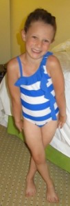 Camryn in her blue and white striped swim suit